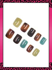 24片短方形渐变琥珀色美甲贴纸，亮面全覆盖，适合女性和女孩日常佩戴，秋冬季适用。 - 彩色 - 查看 3