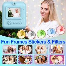 Unisex Sofort-Muster Digitalkamera, schnelle Fotoausgabe, 1080P Ultra HD Fotografie, leicht & tragbar, Hochauflösende Videoaufnahme, 8x optischer Zoom mit Bildstabilisator, Timer-Aufnahme, inklusive 3 Rollen Druckerpapier, ideales Geschenk zu Weihnachten, Geburtstag, Valentinstag, Partys usw. - Kreatives Geschenk für Paare, Freunde, Familie - Blau (1300mAh wiederaufladbarer Akku) - ZSK-CA02 - Übersicht 10