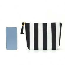 Custom Embroidered Striped Makeup Bag, Color Block Cosmetic Pouch, Travel Toiletry Bag, Lightweight Portable Organizer For Daily Use, Coin Purse - Multicolor - View 4