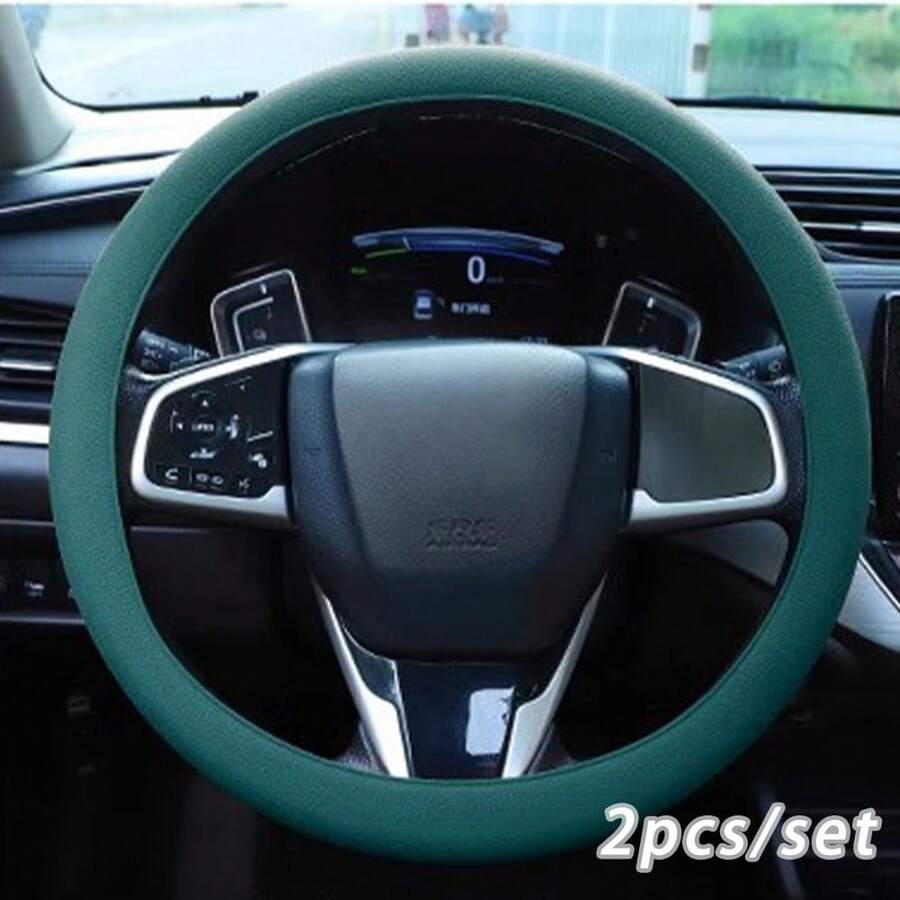 2 Pcs Ultra-Thin Non-Slip Car Steering Wheel Covers, Silicone Steering Wheel Protectors, Universal Steering Wheel Covers, Car Steering Wheel Protectors - 墨綠色 - 查看 1