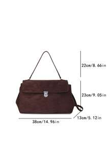 Autumn And Winter Simple Suede Lock Shoulder Bag Niche Retro Casual Commuting Large Capacity Armpit Bag Fashionable Bag - Coffee - View 12