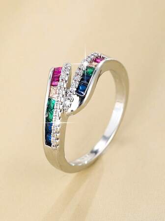 1枚精美彩虹永恒戒指 - 镶嵌绚丽人造宝石，复古波西米亚风格，日常及派对配饰，佩戴舒适，低过敏性，不含镍，完美礼物之选