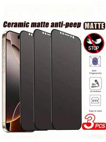 3pcs/Set 9H Matte Privacy Screen Protector Compatible With IPhone 17/16 Pro Max/16/16 Pro/16 Plus/15 Pro Max/15/15 Pro/15 Plus/14 Pro Max/14 Pro/14 Plus/14/13/12/11/XR/X/XS/7/8, Anti-Fingerprint Matte Privacy Screen Protector (6.1 Inch), Full Coverage Matte Screen Protector, Soft Ceramic Matte Privacy Screen Protector, Compatible With Phone Cases - Black - View 22