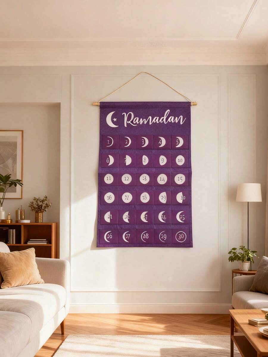 1pc 35*55cm Ramadan Countdown Calendar, Reusable Calendar Decoration, 3 Calendar Styles, Eid Countdown, Suitable For Ramadan Decoration, Home Decoration, Wall Decoration, Mubarak Countdown, Islamic Holidays, Gift For Muslims. - Multicolor - View 1