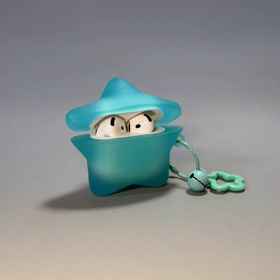 Neon Blue Star Silicone Case Compatible With Apple 4th Gen, Pro 3rd Gen, Personalized Protective Cover For AirPods 4/2, Pro 2 - Baby Blue - View 1