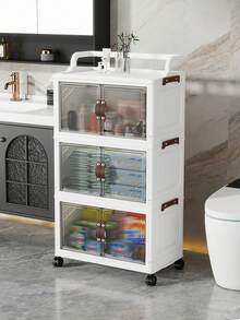 1个可折叠储物盒，多层储物架推车，厨房收纳整理架，餐具储物柜，厨房收纳整理架，衣柜储物盒，便携式塑料衣柜，衣柜隔层储物架，便携式储物推车，餐饮服务推车 - 無色 - 查看 1