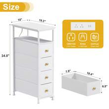 Narrow Nightstand With Charging Station - Slim Dresser For Bedroom Narrow Side Table Storage Cabinet, Small Dressers Chest Of Drawers, Tall Night Stand End Table For Small Spaces, White - 美規B型插(110-127V) - 查看 5