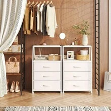 Vintage Nightstand With Charging Station And 3 Drawers - 白色 - 查看 8