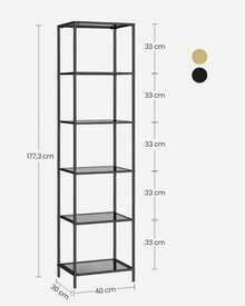 Bathroom Shelf With 6 Shelves, Tempered Glass, Easy Assembly For Bathroom, Living Room, Kitchen, Office, Slate Grey, Black Ink - Black - View 6