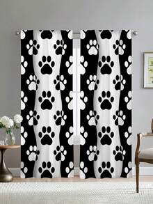 2pcs Art Deco Style Dog Paw Print Pattern Doorway Curtains,Without Holes Curtain,Refer To Bedroom Office Kitchen Living Room Study Home Decor - Multicolor - View 4