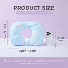 Miniso Sanrio Hello Kitty & Cinnamoroll Printed Inflatable U-Shaped Travel Pillow,Lightweight & Foldable, Compact For Travel, Suitable For Travel, Home & Office, Perfect Birthday Gift (1 PC) - Blue - View 9