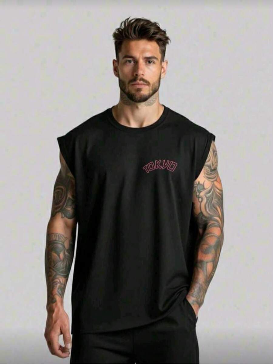 Cotton Tank Top Men's Unisex Casual Comfort Shirt JAPAN TOKYO - màu đen - Xem 1