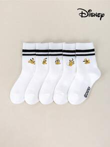 Disney 1/5 Pairs Cartoon Character Printed Mid-Calf Socks For Kids, Featuring Pluto/Mickey/Stitch/Minnie//Daisy, White Socks, Girls/Boys Casual Socks, Daily Wear/Party Gift/Easter/Spring & Summer, Thin - Multicolor - View 15