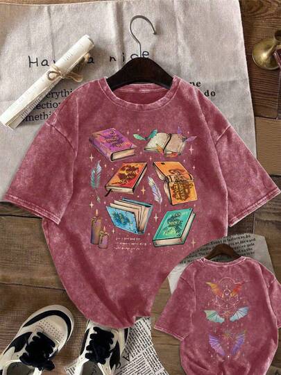 Plus Size Women Summer Casual Letter Print T-Shirt, Round Neck Short Sleeve Loose Minimalist Versatile Top, Dragonrider Tee, Vintage Style Blouse, Scholarly Shirt, Gift For Book Lovers, Plus Size Bagigia War Academy Shirt