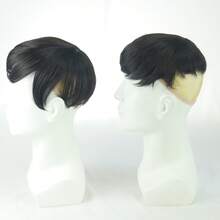 男士夹式合成假发片 | 瞬间增加稀疏部位的发量 | 长款侧分刘海 | 自然逼真，遮盖秃顶和白发 | 男士便捷夹式假发 - 黑色 - 查看 9