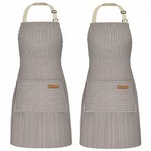 NLUS 2 Pack CooFKing Aprons For Women With Pockets, Adjustable Kitchen Bib Aprons Chef Aprons For Women Men(Brown Pinstripes),Taupe - رمادي داكن - مشاهدة 1