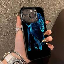 Funda de Adecuada para iPhone11/11 Pro/11Pro max/12/12 Pro/12 Pro max/13/13 Pro/13 Pro max/14/14 Pro/14 Pro max/14 PLUS /15/15 Pro/15 Pro max/16/16 Pro/16 Pro max Series teléfono para, bonita, moderna, estética, con patrón de protección,Pascua, Navidad, Novia, Amiga, Regalo, Funda Protectora de Carcasa Suave, Funda de Móvil para Parejas Es perfecto como regalo para el Día de la Madre, cumpleaños o aniversarios para tus seres queridos Funda Antigolpes Para Iphone Y Otros Leon Azul Neon Brillante Animal Salvaje - Blanco Transparente-456 - Ver 5