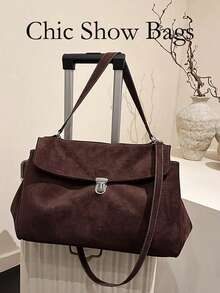 Autumn And Winter Simple Suede Lock Shoulder Bag Niche Retro Casual Commuting Large Capacity Armpit Bag Fashionable Bag - Coffee - View 2