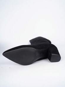 Women's Fashion Minimalist Pointed Toe Mid-Calf Boots, Chunky Heel Western Style Boots