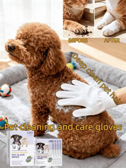 Guantes de limpieza y cuidado para mascotas - Guantes de toallitas húmedas para eliminación de olores sin lavado, limpieza y cuidado diario, higiénicos y eficientes, ahorra tiempo y esfuerzo
