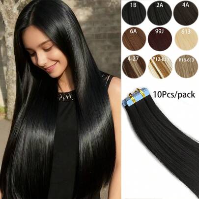 10pcs/Pack, 50g Black Straight Synthetic Hair Extensions, Seamless Invisible, Natural Black Color, Suitable For Women With Thin Hair, Creates A Natural And Realistic Effect. High-Quality Extensions, Suitable For Daily Wear, Festivals, Christmas, Valentine's Day And Other Occasions.