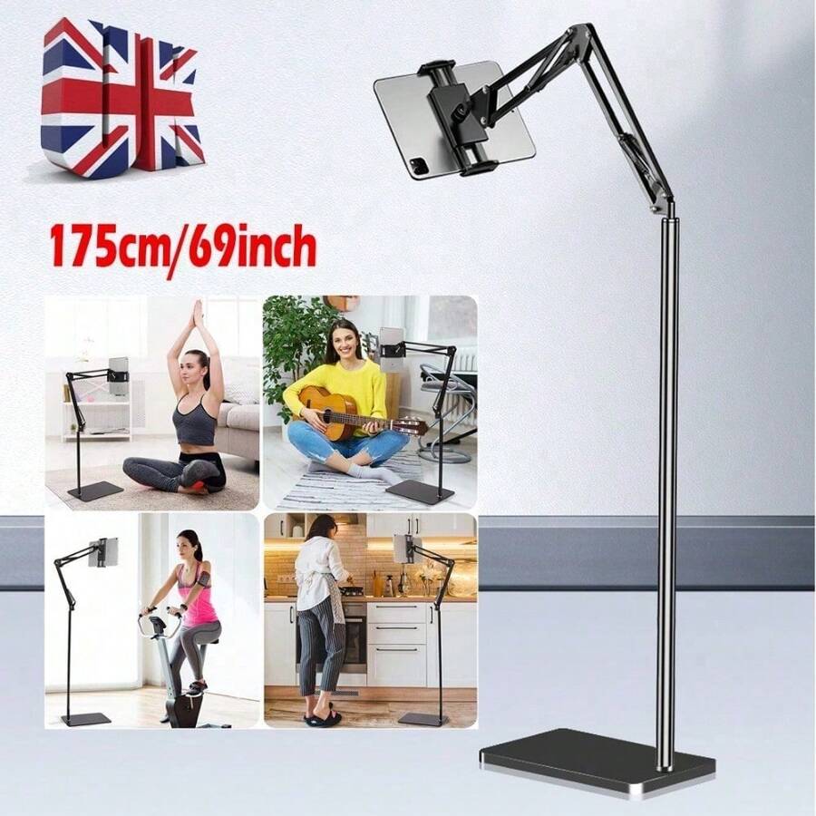 360° Universal Adjustable Floor Stand Holder For IPad/Tablet/Phone 4~12.9" UK - Black - View 1
