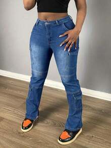 Women's Jeans Casual Black Skinny Stretch Flared Pants Workwear Teacher Pants Flare Sweatpants Winter Clothes Fall Back To School Women Jeans  Back To School Clothes - 藍色 - 查看 3