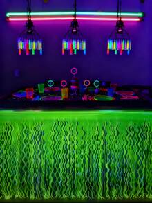 1件 75x275厘米 荧光黄桌裙，荧光黄雨帘式桌裙，装饰流苏雨帘式桌裙，生日派对装饰，周年纪念装饰，夜间派对荧光桌饰流苏桌旗，黄色装饰，婴儿派对装饰 - 黃色 - 查看 7