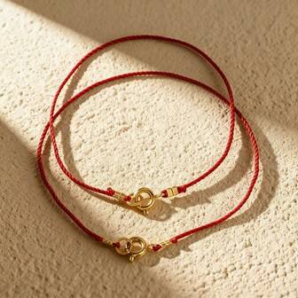 1件/2件套简约红色编织手链，金色扣环红色手链，可叠戴红色绳编手链，友谊/情侣手链，女士时尚配饰，送给家人、朋友、生日、节日、情人节的礼物