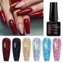MEET ACROSS 6pcs Glitter Gel Nail Polish Set, 7ml Summer Red Nail Polish, Black & Silver Glitter Gel Nail Polish Set, Shiny Nail Polish, Sequin Nail Polish, Semi-Permanent Mixed Gel Nail Polish, Removable UV/LED Gel, Manicure Set, Nail Art Supplies, Home Salon Gift, For Women Nails - 彩色 - 查看 10