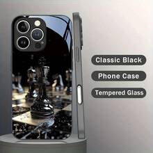 Funda de Teléfono de Vidrio Templado con Patrón de Ajedrez de Metal Texturizado Plateado Negra para iPhone 16/16Plus/16Pro/16ProMax/15/15Plus/15Pro/15ProMax/14/14Plus/14Pro/14ProMax/13/13Pro/13ProMax/13Mini/12/12Pro/12ProMax/12mini/11/11Pro Max/x/xs/xr/xsmax/7/8 Simple Elegante de Alto Valor para Hombres y Chicas de Negocios Divertida y Original a Prueba de Golpes - Colores mixtos - Ver 1