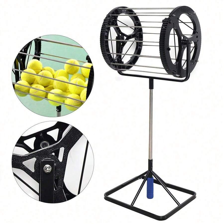 HOHOBLA 2-In-1 Tennis Ball Pickup Automatic Ball Retractor With Handle,Tennis Ball Hopper,Tennis Field Equipment Auto Collector Picker Retractor 55 Tennis Balls [US STOCK, Christmas Gift] - Black, Silver - View 1