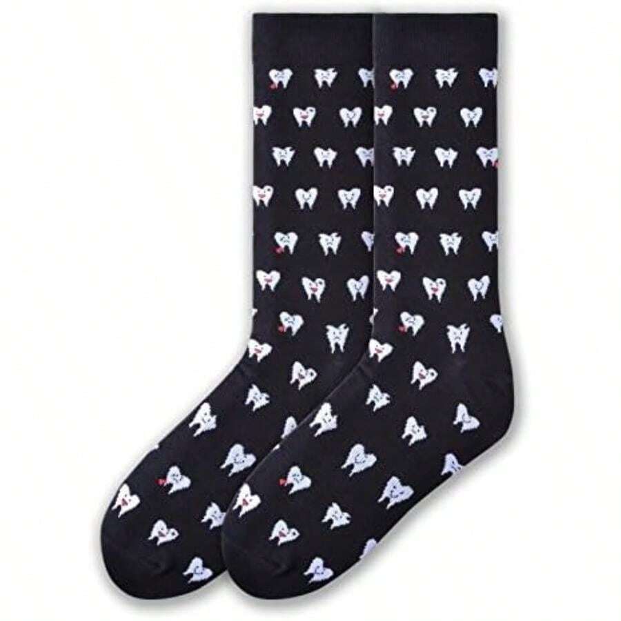 K. Bell Fun Jobs & Occupation Crew - Calcetines para hombre, 1 pares, regalos geniales y divertidos para papá(Dientes de dentista (negro) 6.5-12) - Multicolor - Ver 1