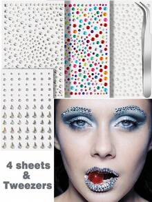 4 Sheets Fake Piercings - Nose Ring, Eyebrow, Lip Ring, Labret Studs & More - Adhesive Face Jewelry,Comes With A Bonus Pair Of Tweezers - Multicolor - View 8
