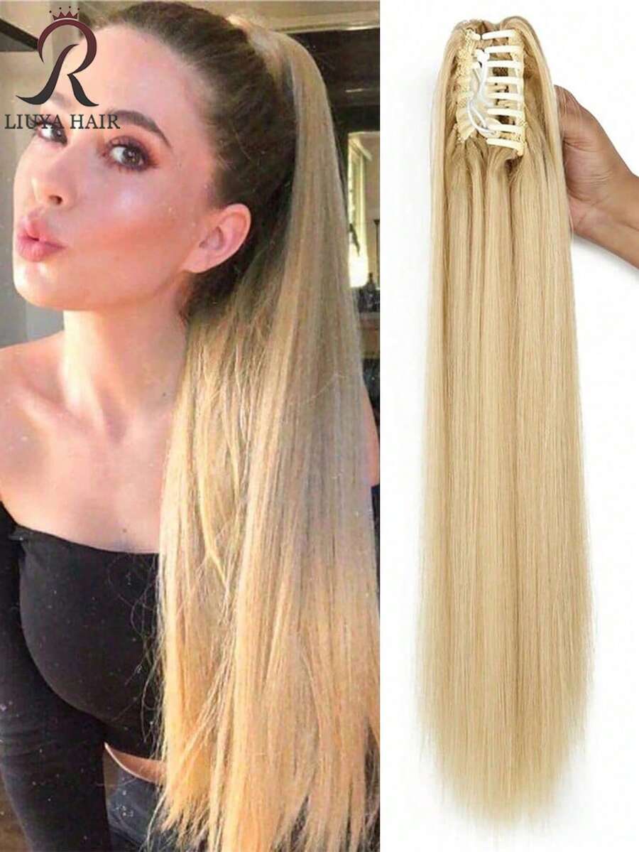 Synthetic Long Straight Claw Clip On Ponytail Hair Extensions 24Inch Heat Resistant Pony Tail Hair Piece For Women Daily Party