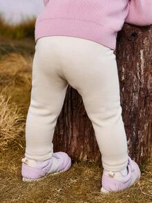 mini bala 女婴保暖打底裤，2025年冬季款，柔软弹力，舒适贴身 - 淺卡其 - 查看 3