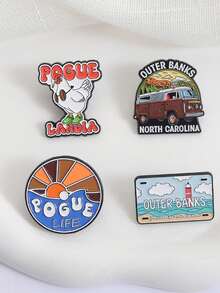 一套“人间天堂”珐琅徽章，北卡罗来纳海滩风情度假纪念胸针翻领徽章首饰 - 彩色 - 查看 6