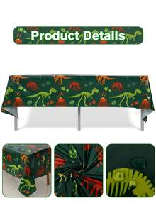 1 Peça/3 Peças 220*130cm Toalha de Mesa Plástica à Prova d'Água e Anti Sujeira no Estilo Dinossauro, Toalha de Mesa Descartável para Festas com Tema de Dinossauros, Decoração de Mesa para Aniversários e Festas - Multicolorido - Visão 7