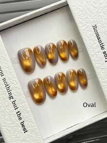 10片手工美甲片，椭圆形/圆形，亚克力材质，按压式，短款，简约紫色/棕色渐变，金色闪亮猫眼，简约优雅奢华手工美甲，秋季美甲，秋季按压式美甲，可爱美学，百搭美甲，DIY假指甲，适合派对、日常、约会、海滩、热带度假等场合，可重复使用，适合女性和女孩作为礼物，美甲用品，手工按压式美甲片 - 彩色 - 查看 15