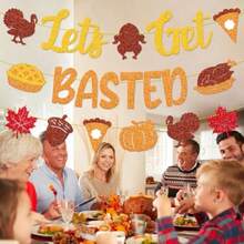 QY- Let S Get Basted Banner Friendsgiving Party Decorations Thanksgiving Maple Leaves Fall Sign For Men Women Autumn Harvest Themed Party Supplies -3788 - nhiều màu - Xem 7