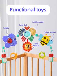 0-12 Months Baby Sensory Rattle, Bee/Ocean Theme Options, Soft Contrasting Colors To Attract Attention, Visual Tracking Training, Chewable & Detachable, Nursery Decor Hanging Toy, Newborn Stimulation Toy, Gift For Baby Boys And Girls, Children's Day Present - Multicolor - View 4