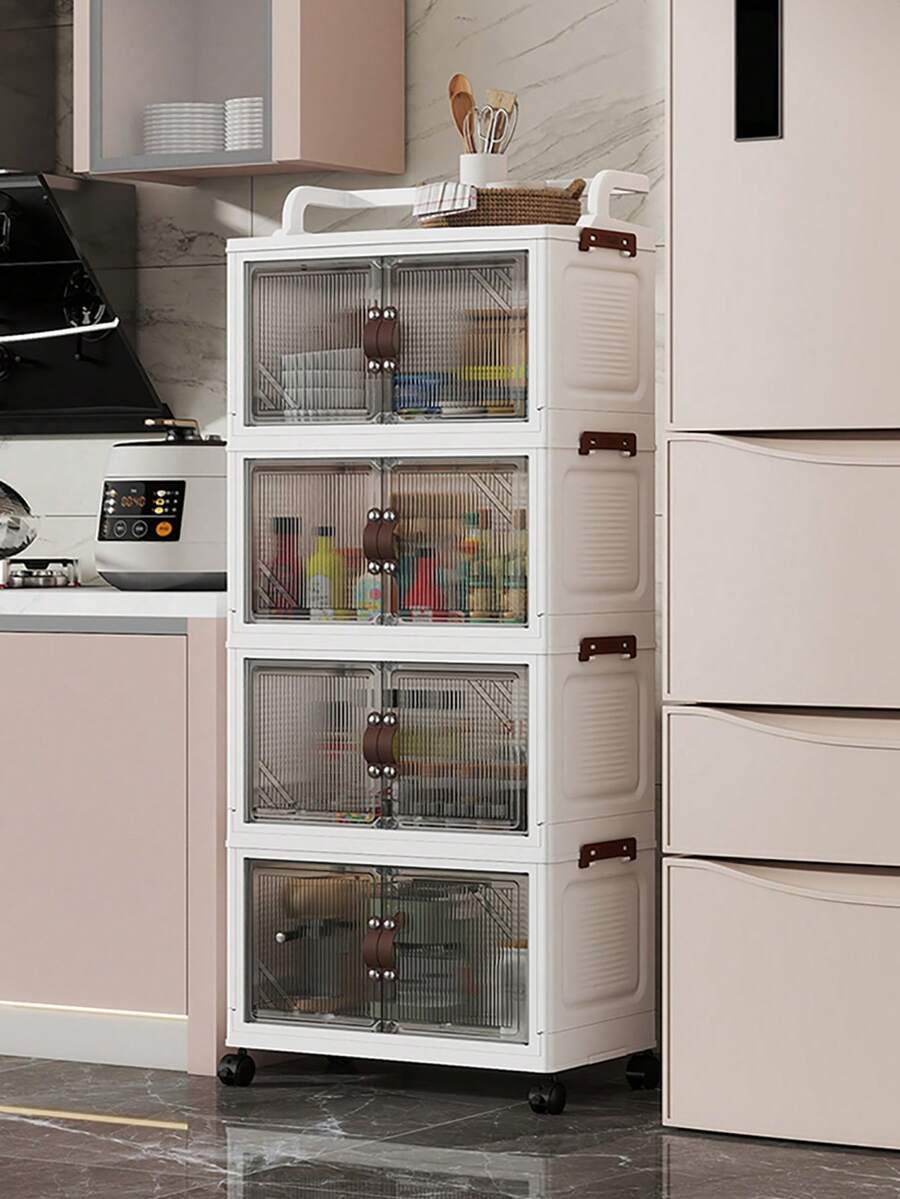 1pc Foldable Storage Box, Multi-Tier Storage Rack Utility Cart, Kitchen Storage Organizer Rack, Cutlery Storage Cabinet, Kitchen Storage Organizer Rack, Wardrobe Storage Box, Portable Plastic Wardrobe, Wardrobe Divider Storage, Portable Storage Cart, Food Service Utility Cart