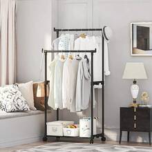 Movable Coat Rack Double Clothes Shelf Simple Rod Clothes Floor-Standing Bedroom Telescopic Floor Hangers Storage Coat Rack - Multicolor - View 4