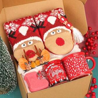 Christmas Gifts For WomenWomen's Girls Gifts For Christmas 2025 Holiday Gift Box For Women Teen Girls Mom Wife Sister Friends With Mug Candle Slipper Socks Hair Clips-11