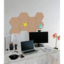 Hexagon Felt Bulletin Board Tiles, 8 Pcs, 8.7 X 7.5 Inches, With 20 Pushpins, For Easy Display Of Photos Pictures Memos Notices, Felt Wall Tiles For Office Home Classroom (Camel),Camel - 駝色 - 查看 4