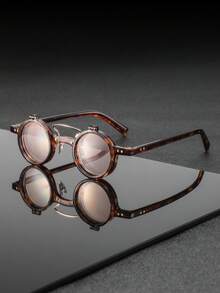 一副男士复古塑料圆形翻盖时尚眼镜，优雅简约的街头风格，适合散步、公园、野餐、聚会等多种场合。 - 彩色 - 查看 6