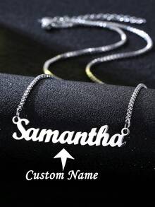 1pc Customized Personalized Name Necklace, Stainless Steel Material, Box Chain Necklace, Fashionable And Simple Design Women's Jewelry, Christmas Gift - Multicolor - View 1