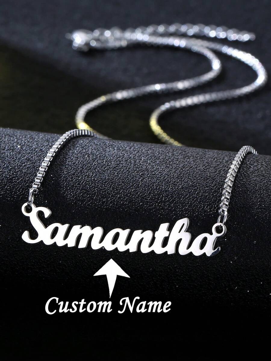 1pc Customized Personalized Name Necklace, Stainless Steel Material, Box Chain Necklace, Fashionable And Simple Design Women's Jewelry, Christmas Gift - Multicolor - View 1