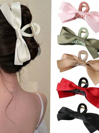 3 piezas Pinza de pelo con lazo de plástico simple - Un dulce regalo para niña como accesorio de peinado elegante para recogido, pinzas de moda para el cabello, sujetador de cabello casual