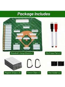 双面磁性棒球阵容板，带可擦写夹子 - 棒球战术板、板、便携式替补席整理板，用于计分、球队排名和教练棒球计划 - 耐用金属结构，可擦写演示战术板，棒球配件，适用于比赛策略、棒球训练、球队阵容规划、团队运动、户外运动配件、游乐场练习、家庭娱乐、游戏用品、男士礼物